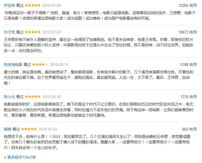 我不是藥神，豆瓣上清一色的好評(píng)